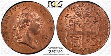 1773 VA 1/2P Period MS64RD