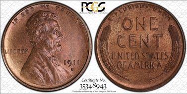 1911-S 1C MS64RB