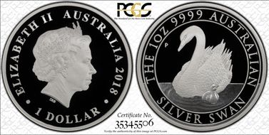 2018-P $1 Silver Swan First Strike PR70DCAM