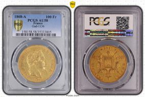 1868-A 100 Fr Gad-1136 F-551 AU58