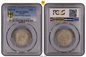 1871-K 2 Fr Gad-529 F-264 Sans légende MS63