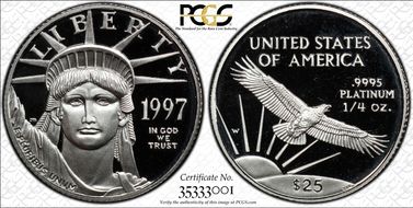 1997-W $25 Statue of Liberty Thomas Cleveland Art Deco PR70DCAM