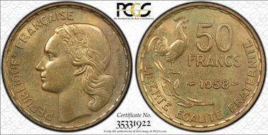 1958 50 Fr Gad-880 F-425 MS64