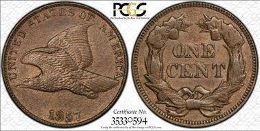 1857 1C Flying Eagle AU58+