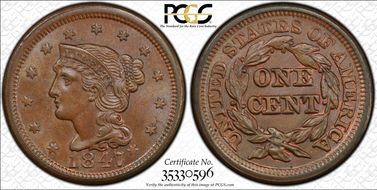 1847 1C Newcomb 1 MS65BN