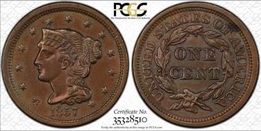 1857 1C Small Date AU58BN