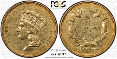 1854-O $3 AU53
