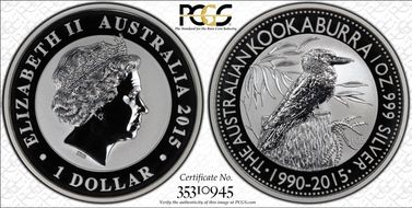 2015-P $1 Kookaburra Ag MS70