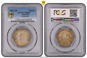 1934-35 Florin Centennial KM-33  Ag MS64