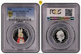 2018 50p S-H45 Flopsy Bunny Ag Beatrix Potter Colorized PR70DCAM