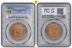 1855-A 10C Gad-248 F-133 Chien MS65RD