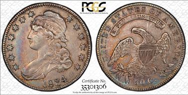 1834 50C Large Date, Small Letters XF45