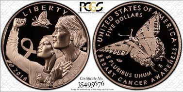 2018-W $5 Breast Cancer Awareness First Strike label PR69DCAM