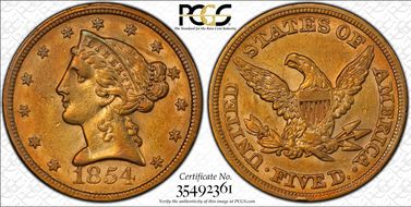 1854 $5 AU55
