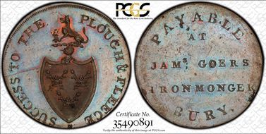 (c.1790) Tk 1/2D DH-27 Suffolk, Bury MS63BN