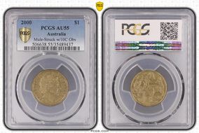 2000 $1 Mule-Struck w/10C Obv AU55