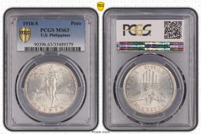 1910-S Peso KM-172  Ag MS63
