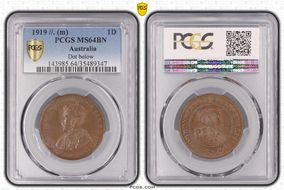 1919 //. (m) 1D Dot below MS64BN