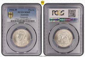 1934-35 Florin Centennial KM-33  Ag MS65