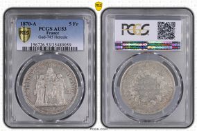 1870-A 5 Fr Gad-745 Hercule F-334 AU53