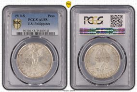 1910-S Peso KM-172  Ag AU58