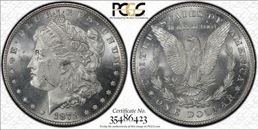 1878 7TF $1 VAM 70, Doubled RIB MS63+