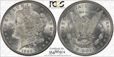 1884 $1 VAM 5, Doubled Ear MS64