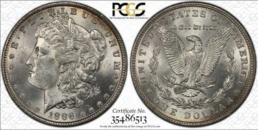 1886 $1 VAM 1A, Line in 6 MS63