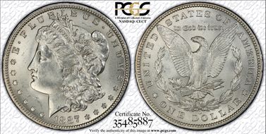 1887-O $1 VAM 22A, DDO, Pitted Rev MS62