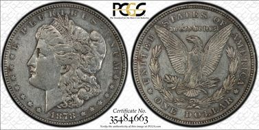 1878 8TF $1 VAM 14.14 Eye Chip AU50