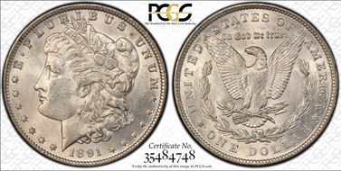 1891 $1 VAM 2A, Dbl Ear/Moustache MS61