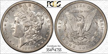 1891-O $1 VAM 3A Weak E Rev AU55