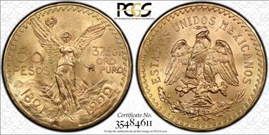 1922 50 Peso KM-481  Au MS65