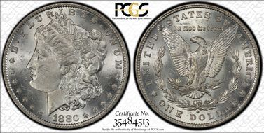 1880-O $1 VAM 49, Hangnail MS63