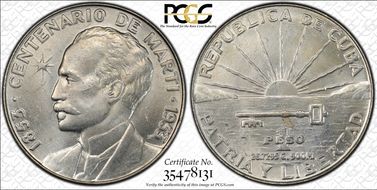 1953 Peso Jose Marti KM-29  Ag MS63