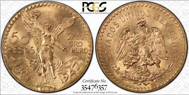 1947 50 Peso KM-481  Au MS66