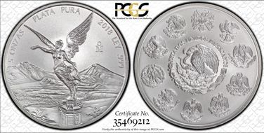 2018-Mo 5 Onza Libertad Silver First Strike MS69