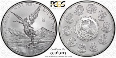 2018-Mo 5 Onza Libertad Silver First Strike MS70