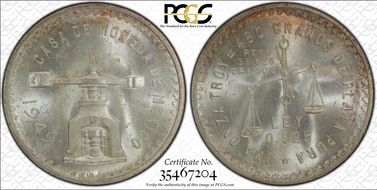 1949-Mo Onza KM-M49a  Ag MS64+