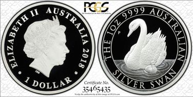 2018-P $1 Silver Swan First Strike PR70DCAM