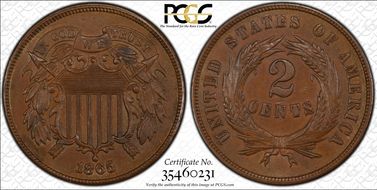 1865 2C Plain 5 MS63BN