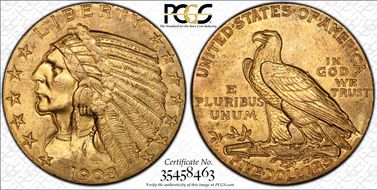 1908 $5 Indian MS63