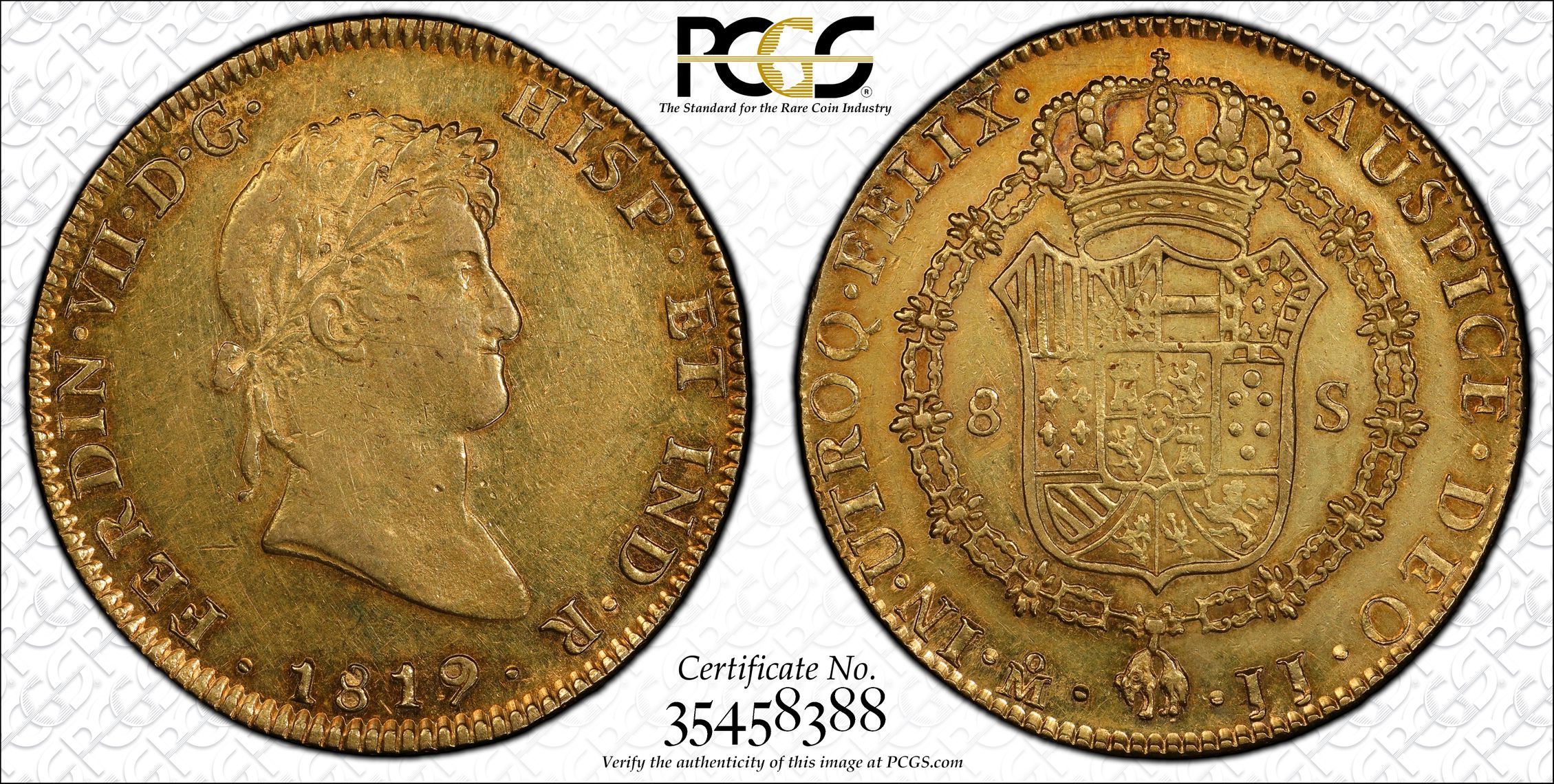 PCGS 钱币信息| 认证编号#35458388 - 1819-Mo JJ Mexico 8 Esc