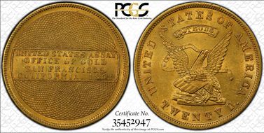 1853 "900" $20 U.S. Assay Office MS62+