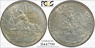1910 Peso Caballito KM-453  Ag AU53