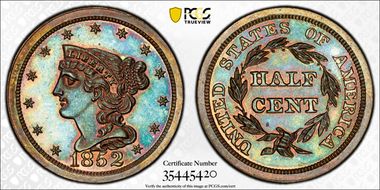 1852 1/2C Restrike, Rev. of 1856 PR65+ BN