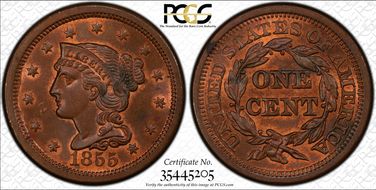 1855 1C Upright 55 MS64RB