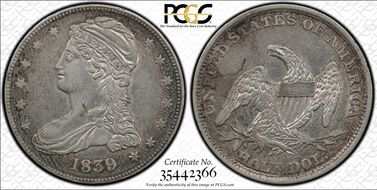 1839 50C Capped Bust XF40