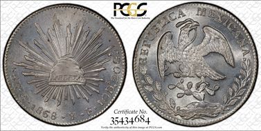 1868-Go YF 8 R Go50 MS65+