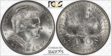 1984 100 Fr Curie Gad-899 MS66